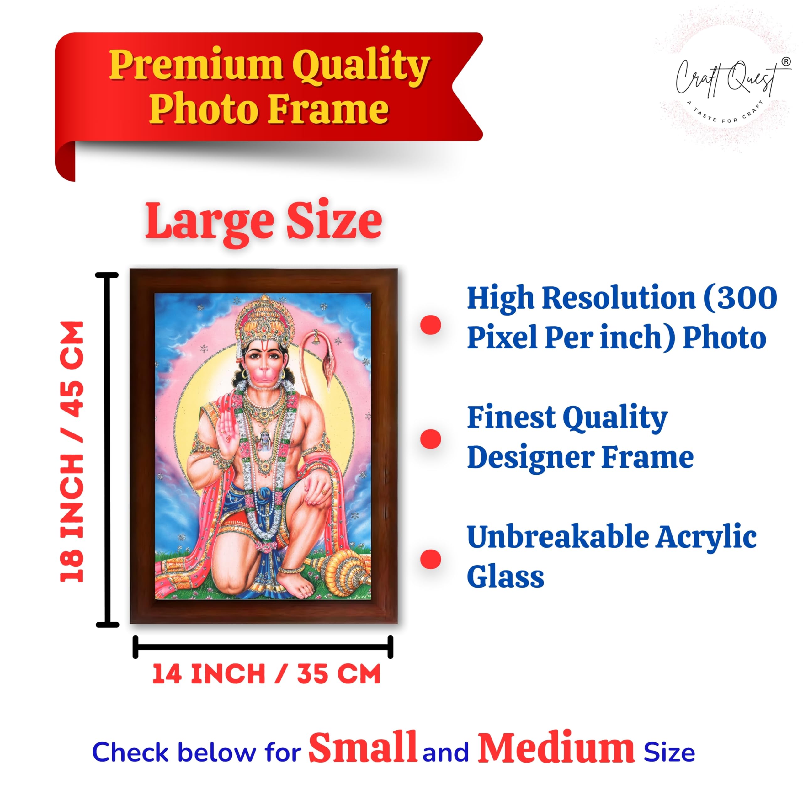 CRAFT QUEST Hanuman JI | Bajrangbali Religious Photo frame Decorative Item Synthetic frame