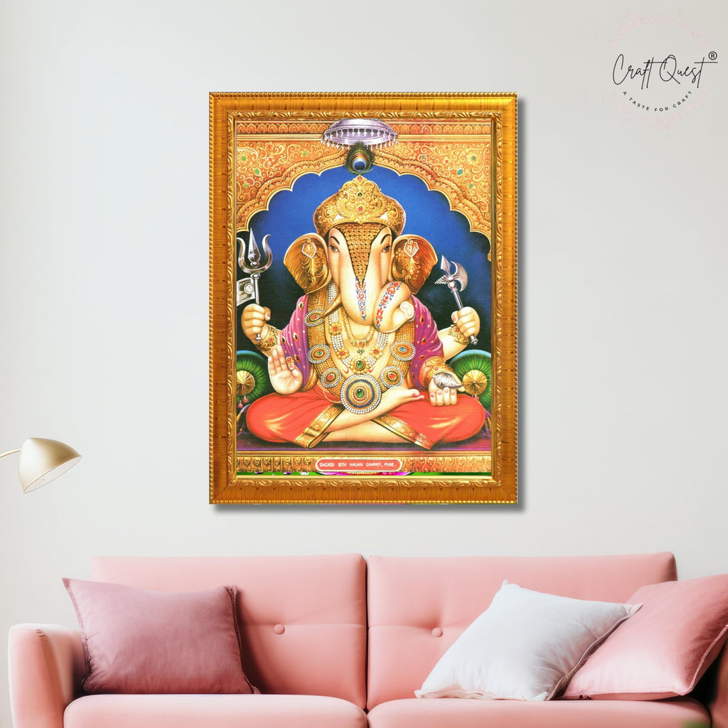 CRAFT QUEST Lord Ganesh ji Modern Wall Painting With Frame For Home pooja, and Office Decor,