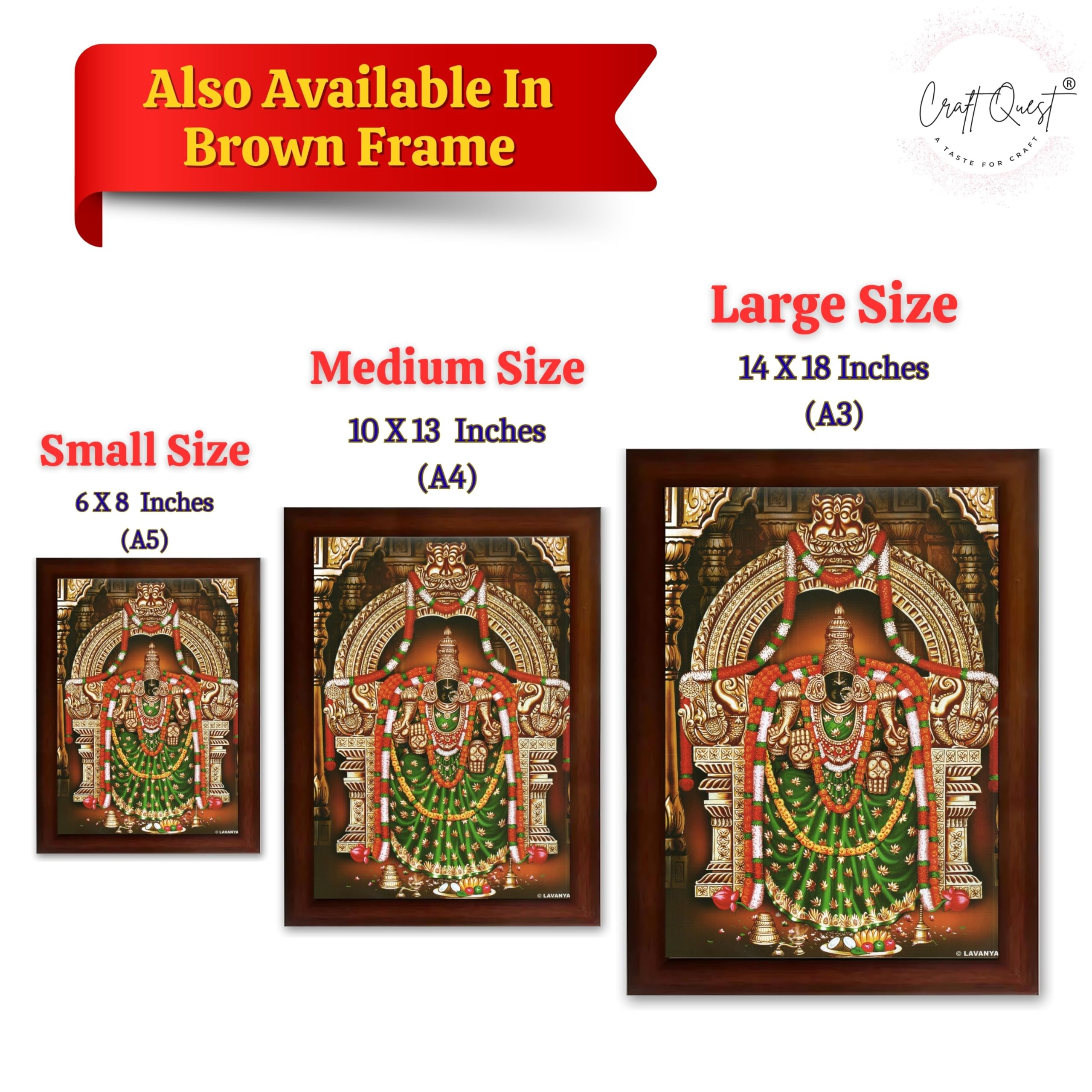 CRAFT QUEST Padmavati Devi Padmavathi Thayar Amman Wall Painting Photo Framed | South God Picture Frame for Home, Office, Temple & Gifting, Decor