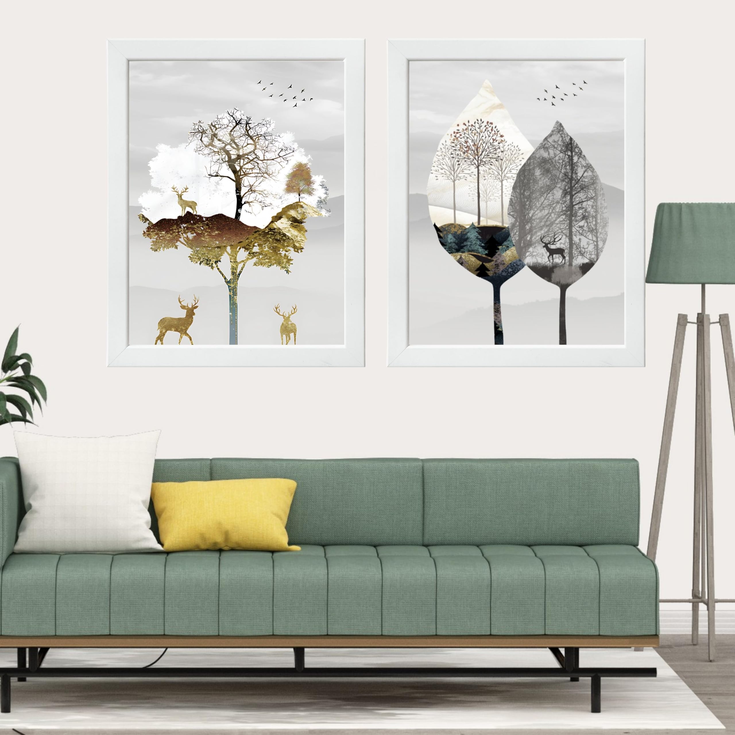 CRAFT QUEST Wall Art Decor Paintings | Set of 2 Modern art Wall Art Frames for Home Decoration | Ideal for Living Room, Bedroom & Office