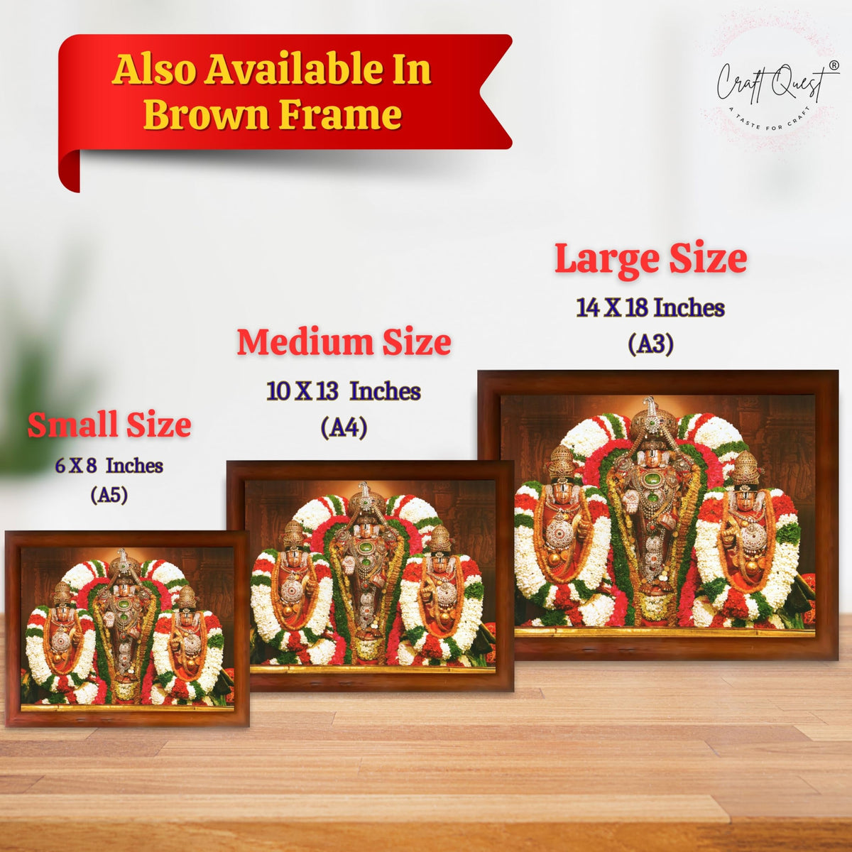 CRAFT QUEST Tirupati Balaji with Padmavati Photo Frame; sri; Venkateshwara; Wall Photo Frame | South God Frame for Home, Office, Temple & Gifting