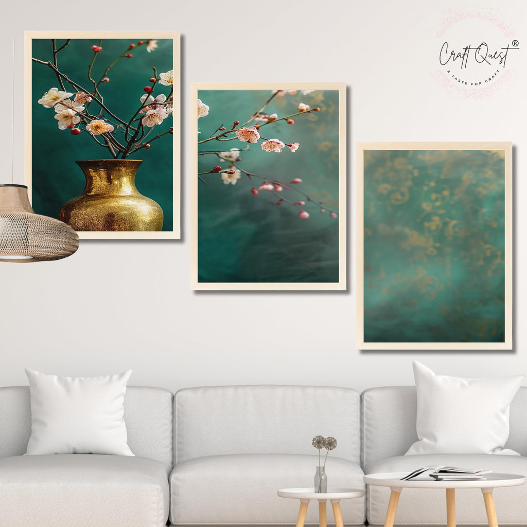 CRAFT QUEST Nature Inspired Flowers In Vase Modern Wall Art | Set of 3 Frames for Home Decoration | Ideal for Living Room, Bedroom & Offices