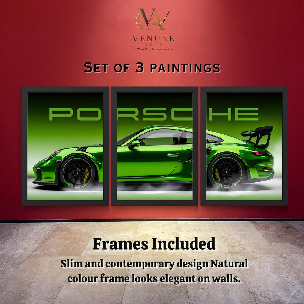 VENUXE ARTS Set Of 3 Big Sports Cars Framed Posters Gift Items for Boys Room Wall Decoration Bedroom, Living Room, Office, Studio Décor | Car Poster Frame for Wall Décor