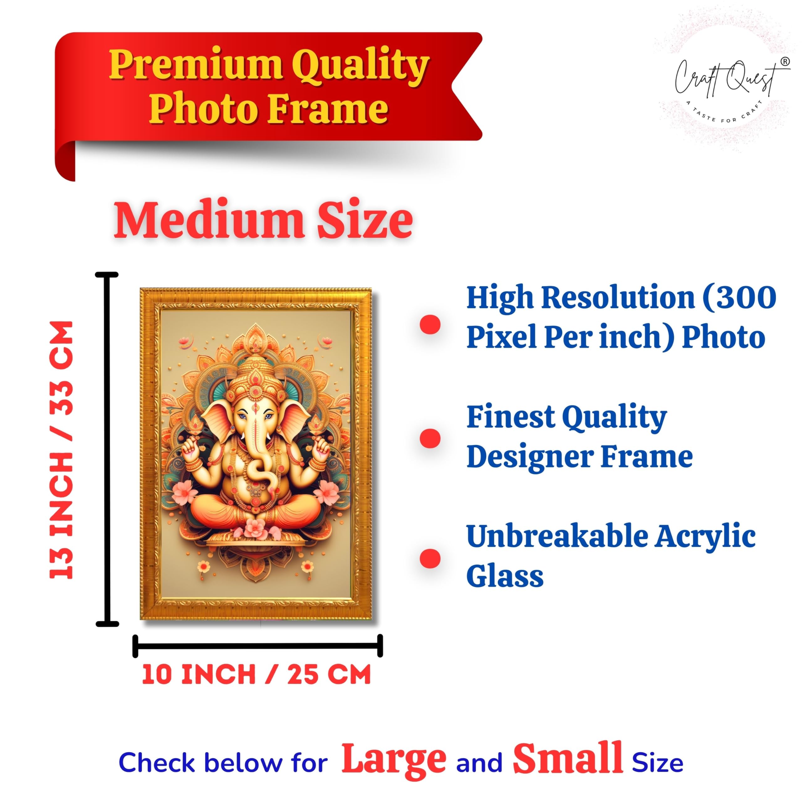 CRAFT QUEST Lord Ganesh ji Wall Hanging Frame for Living Room, Pooja Room Décor GA-216