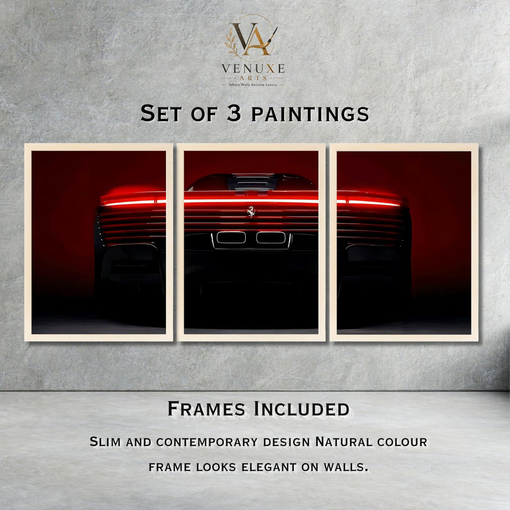 VENUXE ARTS Set Of 3 Big Sports Cars Framed Posters Gift Items for Boys Room Wall Decoration Bedroom Living Room Office Studio Décor | Car Poster Frame for Wall Décor