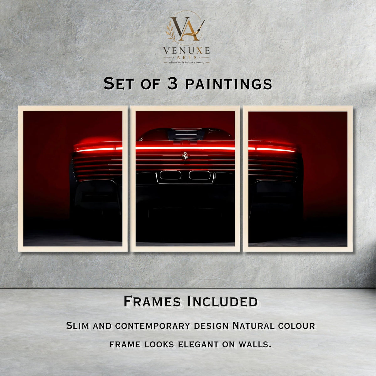 VENUXE ARTS Set Of 3 Big Sports Cars Framed Posters Gift Items for Boys Room Wall Decoration Bedroom Living Room Office Studio Décor | Car Poster Frame for Wall Décor