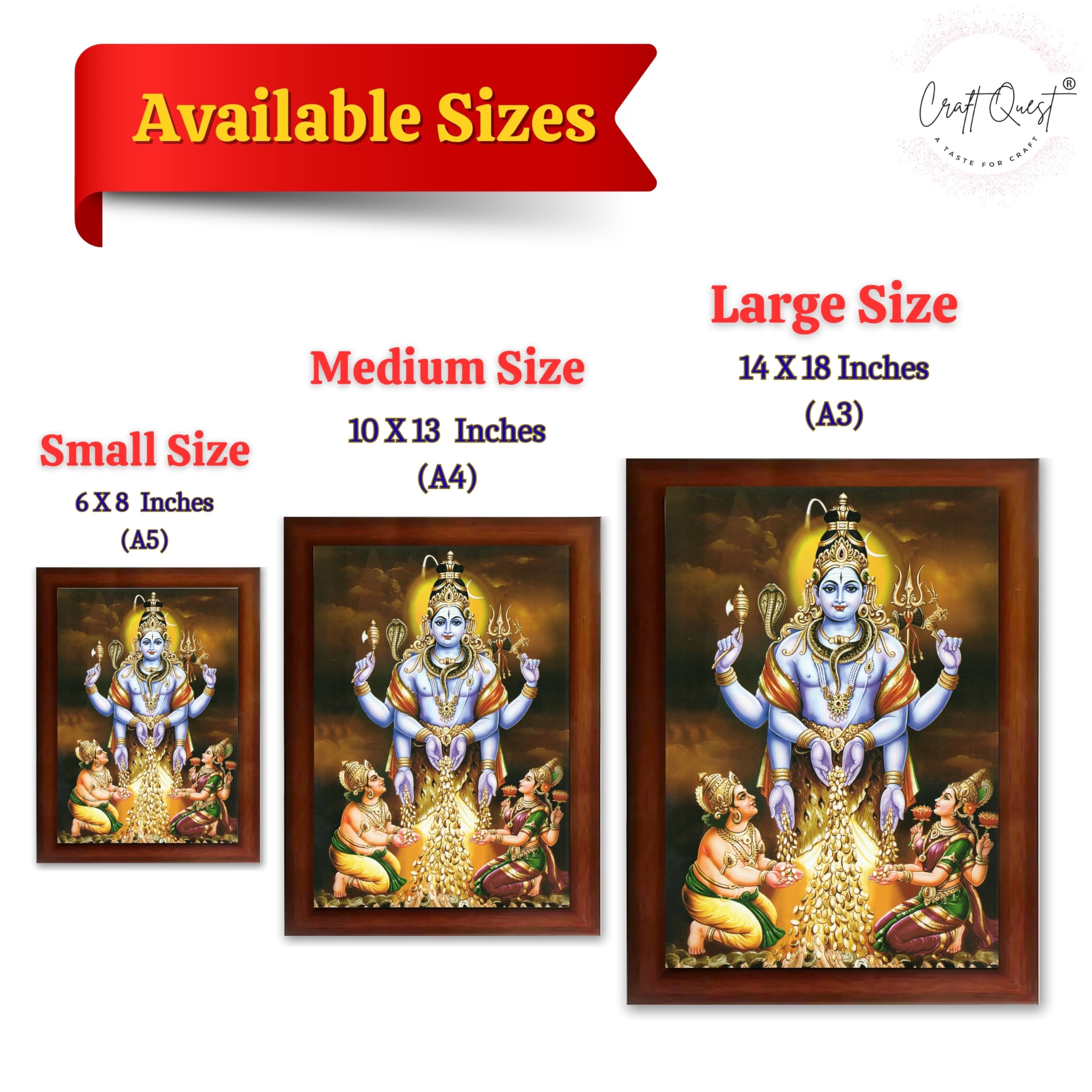 CRAFT QUEST Swarnakarshana Bhairava Swamy With Lakshmi Devi and Kuber Bhagwan Wall Photo Frame | South God Frame for Home, Office, Temple & Gifting