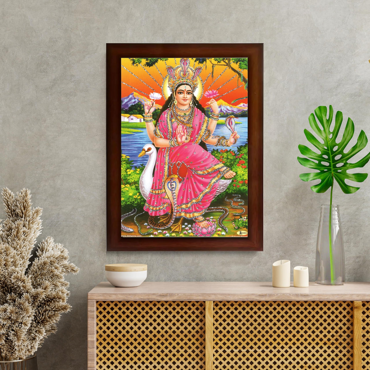 CRAFT QUEST Maa Mansa/Maa Mansani/Maa Nag Devi Photo Frame Wall Painting Home Decor wooden framed