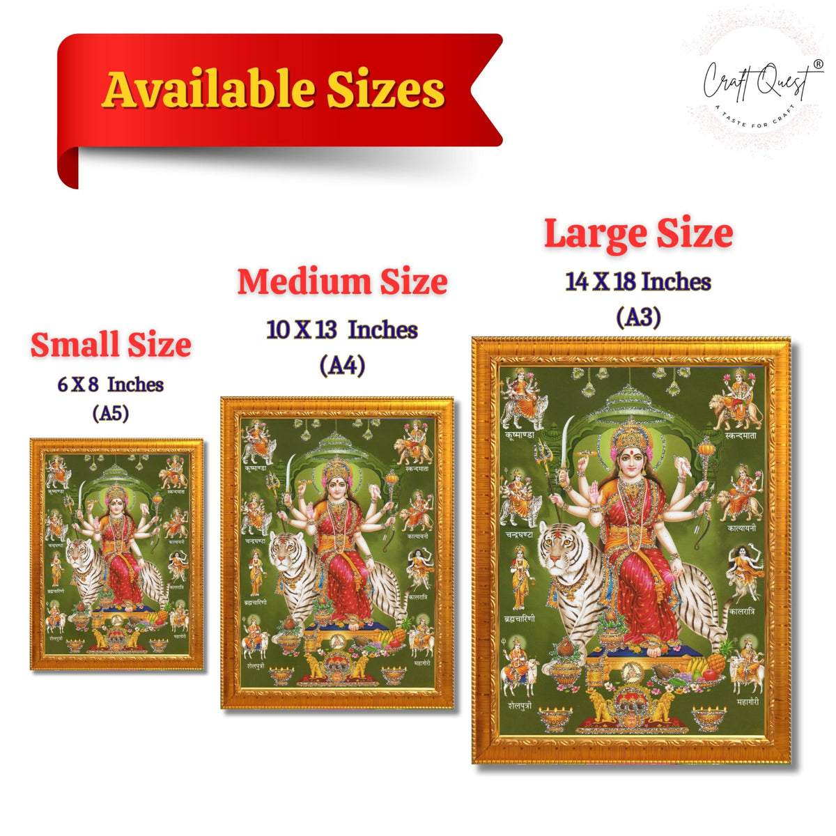 CRAFT QUEST Durga Maa Nav Navadurga Navdurga Wall Painting Framed Home Decor Items