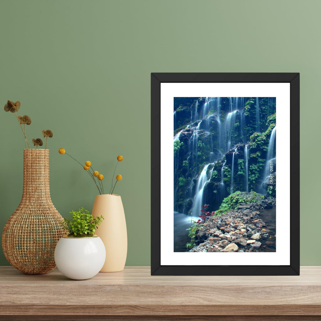 CRAFT QUEST Vastu Waterfall Landscape Scenery Photo Frame With Acrylic Sheet | Living Room, Bedroom | Home Decoration | Best Gifting Option