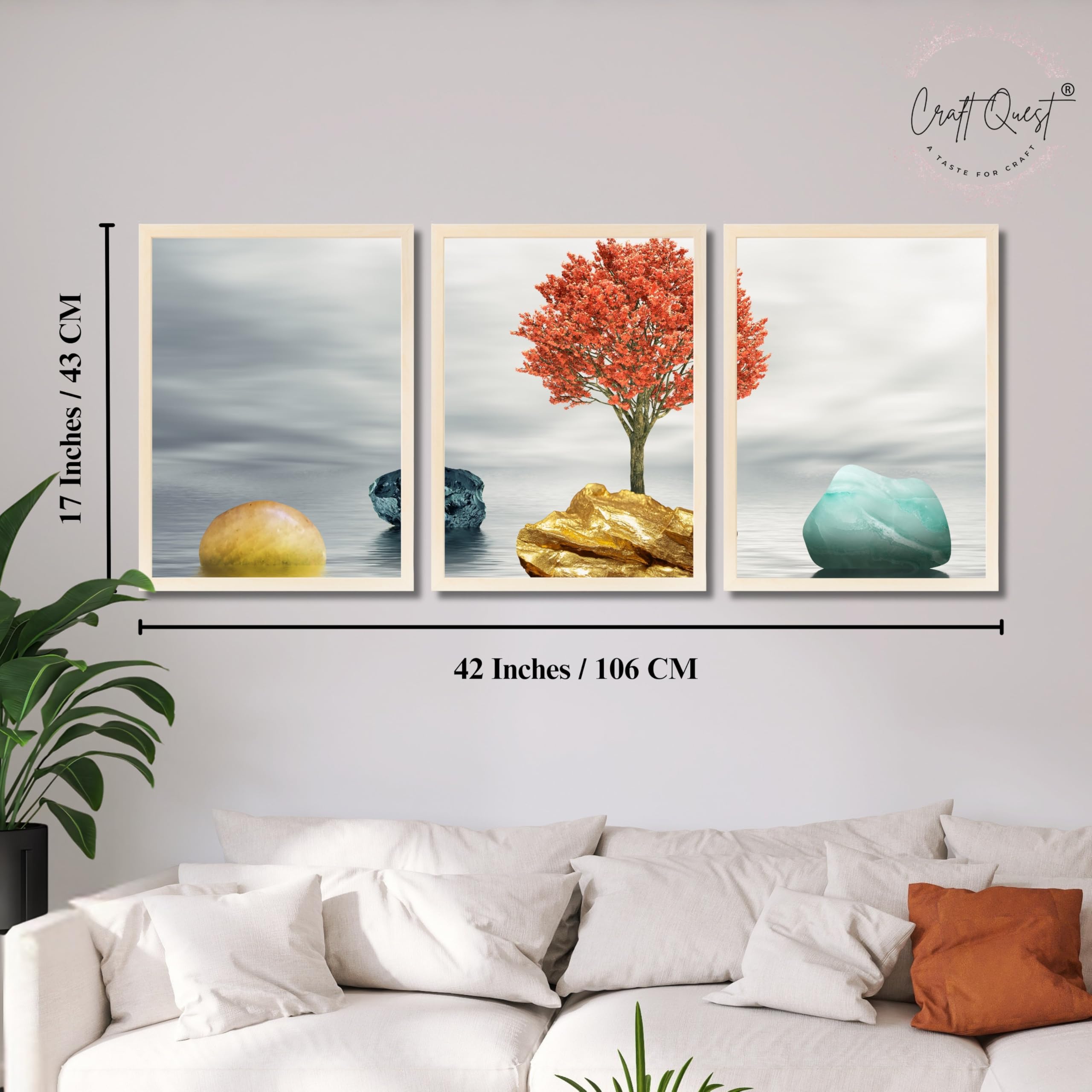 CRAFT QUEST Abstract Three Figure Modern Art | Set of 3 Frames for Home Decoration | Ideal for Living Room, Bedroom & Offices