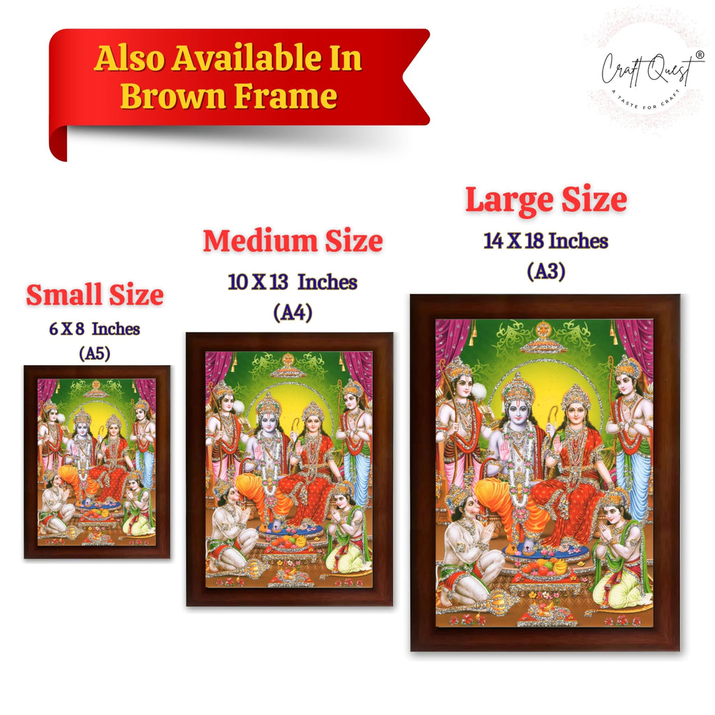 CRAFT QUEST Ram Darbar Lord Shri Rama Sita Parivar Family Wall Painting Framed Home and Pooja Decor