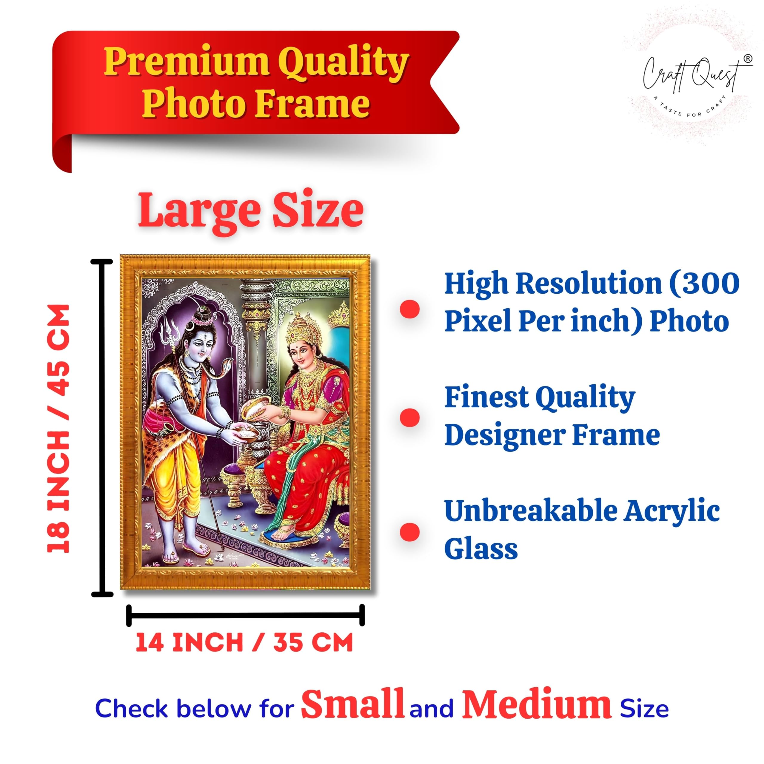 CRAFT QUEST Shiva & Maa Annapurna devi sitting on throne photo frame with Acrylic Glass for Home Kitchen, Restraunt, Business