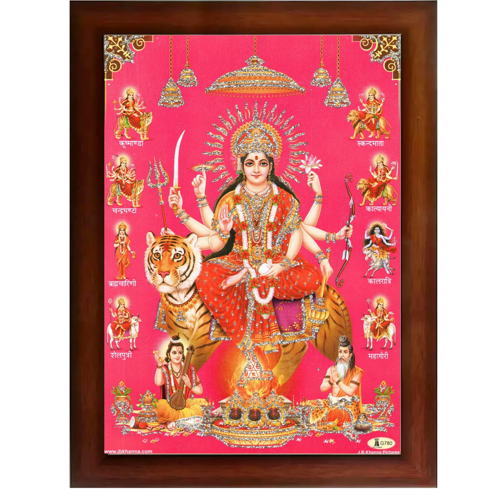 CRAFT QUEST Durga Maa Mata Goddess Nav Navadurga Navdurga Wall Painting Framed Home Décor