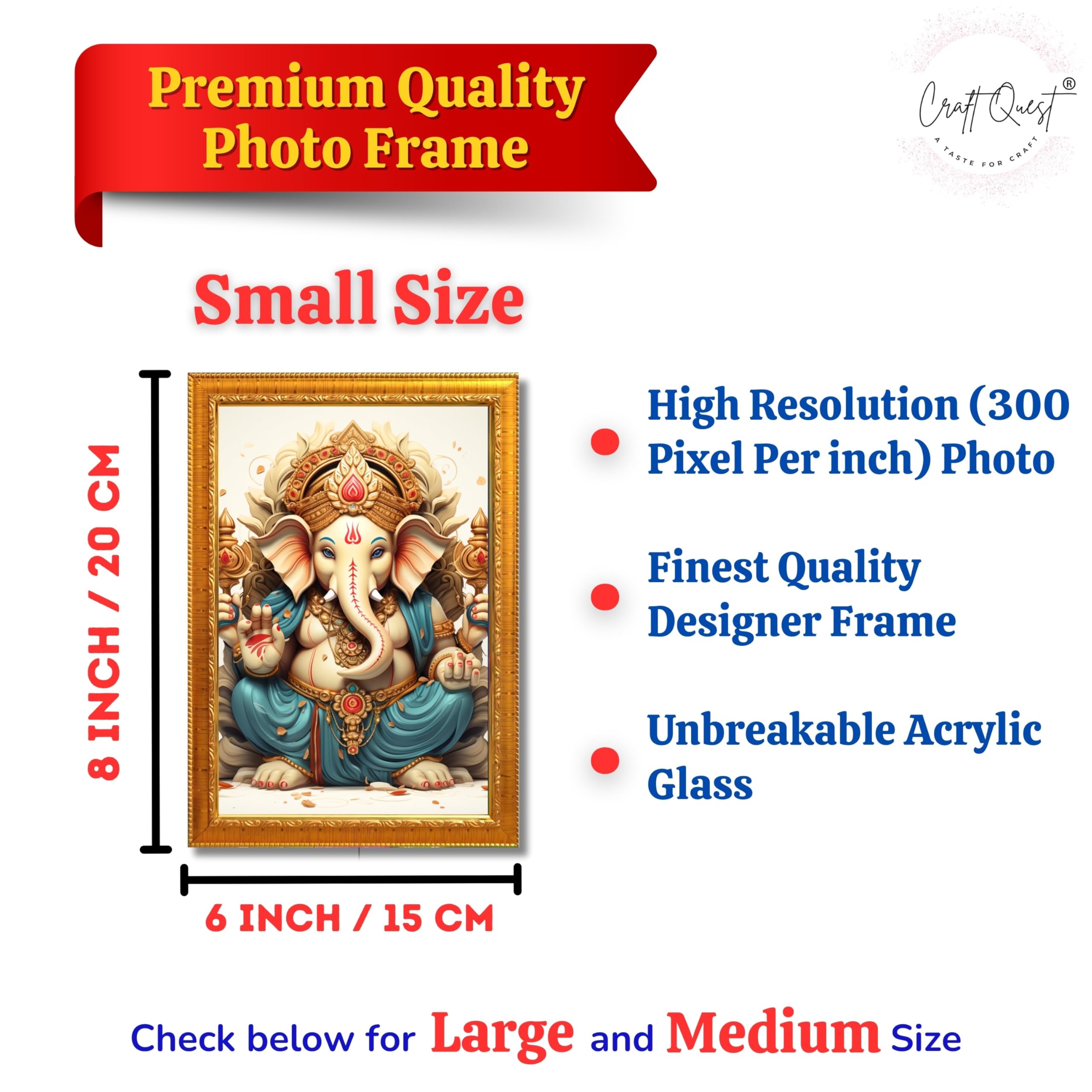 CRAFT QUEST Lord Ganesha Ganesh ji Art Framed Wall Painting With Frame For Home and,Office Décor Items