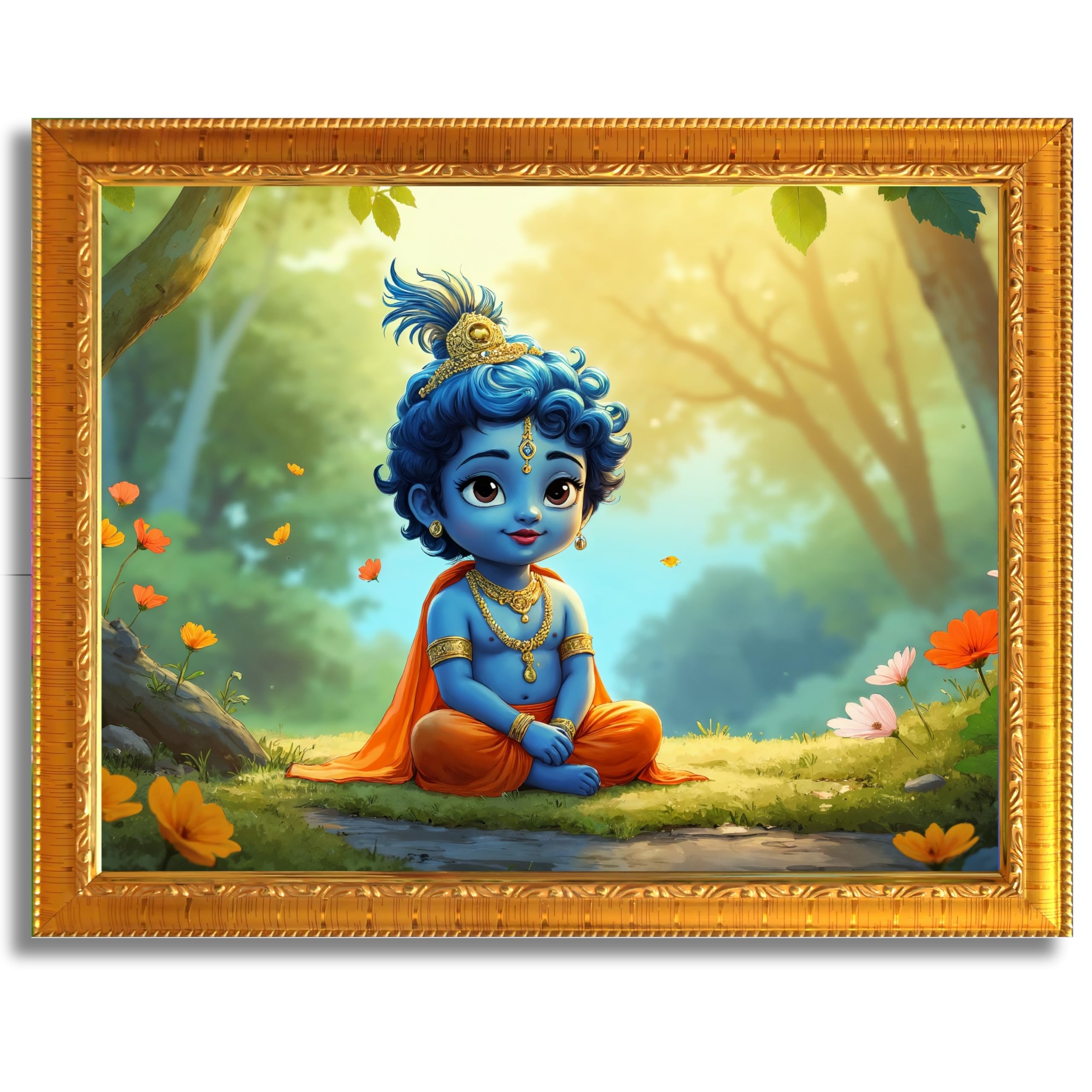 CRAFT QUEST Little Krishna Bal Gopal Makhan Chor Wall Photo Frame | Hindu God Kanha Devotional Home Decor | Gift Item