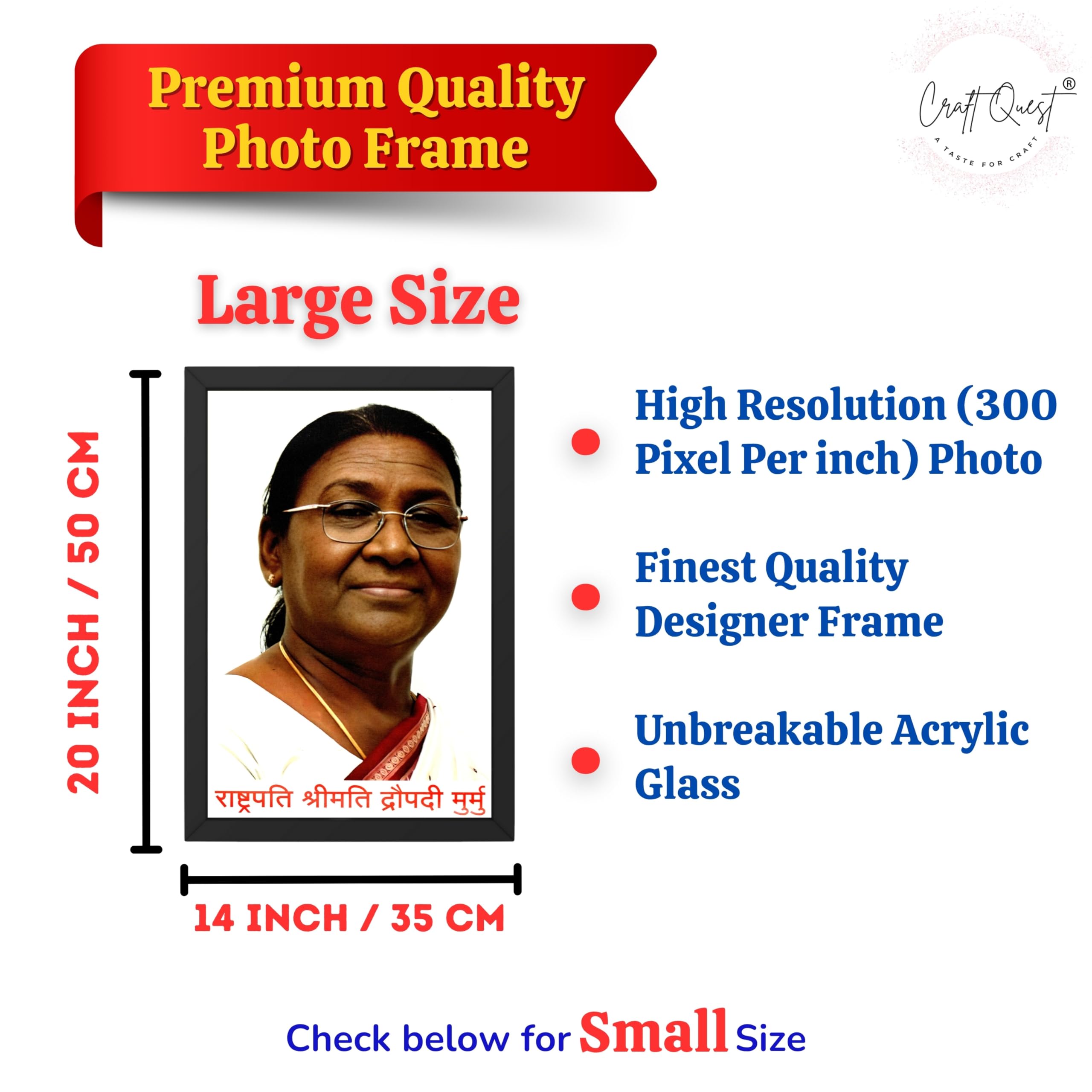 CRAFT QUEST President Droupadi Murmu Portrait Photo Frames With Acrylic Glass