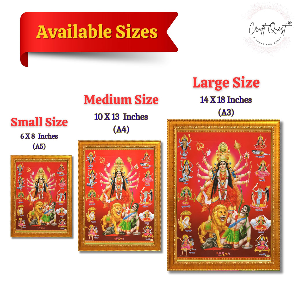 CRAFT QUEST Durga mata Mahishasura Mardini | Mahisasur Mardhini Durga Framed, Religious Photo Frame With Acrylic Glass