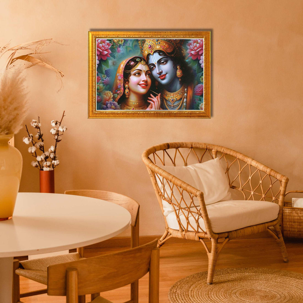 CRAFT QUEST Radha Krishna Art Photo Framed Painting for Home and Bedroom Wall Decoration of Size 14X10 Inches with Frame And Acrylic Glass RK205