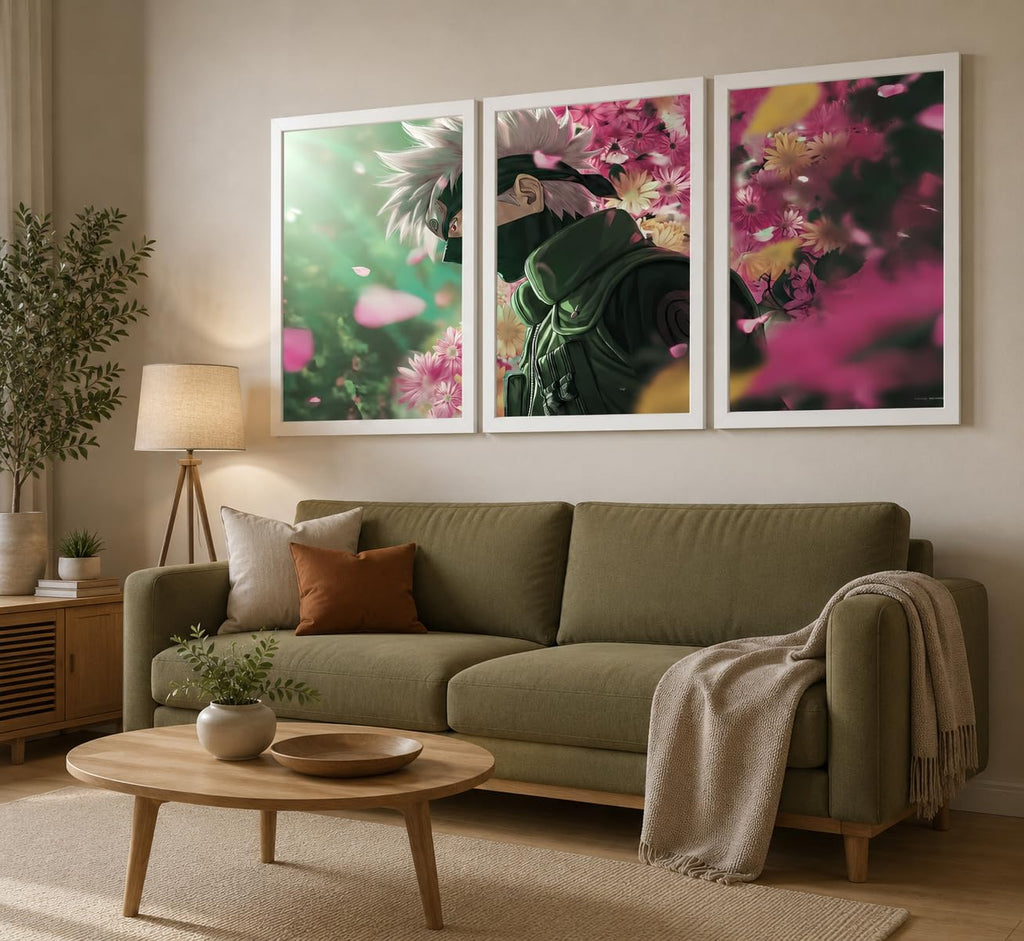 VENUXE ARTS Set Of 3 Anime Characters Wall Framed |Anime Characters Framed Poster for Living Room Bedroom Gaming Room Studio Wall Decor