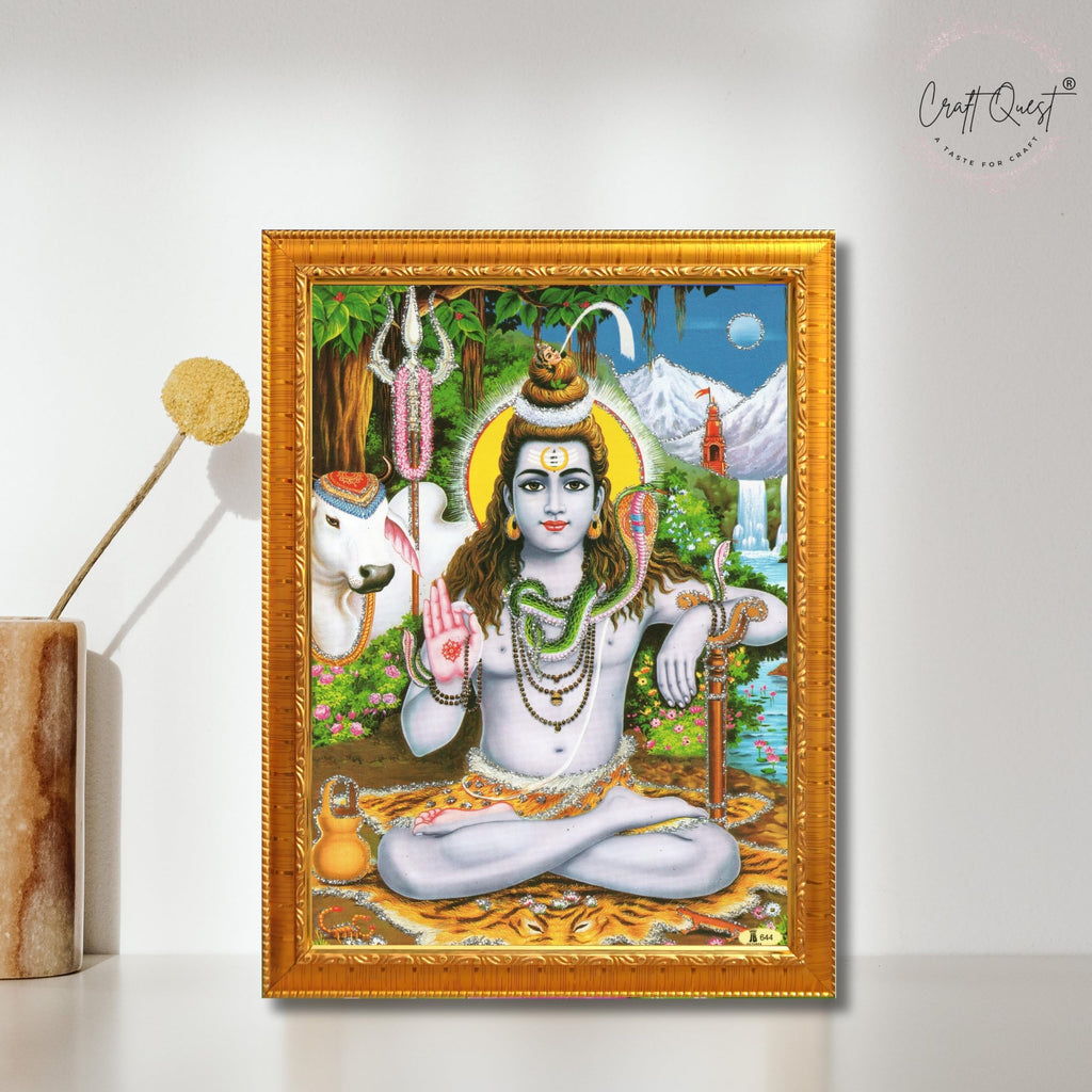 CRAFT QUEST Lord Shiva Wall Painting | Premium Framed Hindu God Wall Art | Spiritual Mahadev Poster for Living Room, Bedroom, Office, Meditation & Temple Décor |