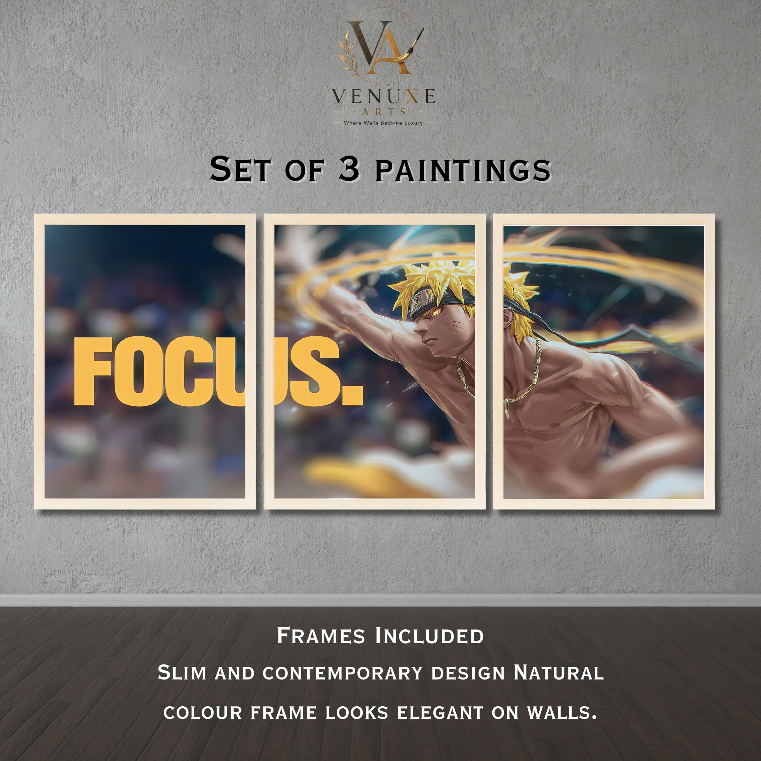 VENUXE ARTS Set Of 3 Anime Characters Wall Framed |Anime Characters Framed Poster for Living Room Bedroom Gaming Room Studio Wall Decor