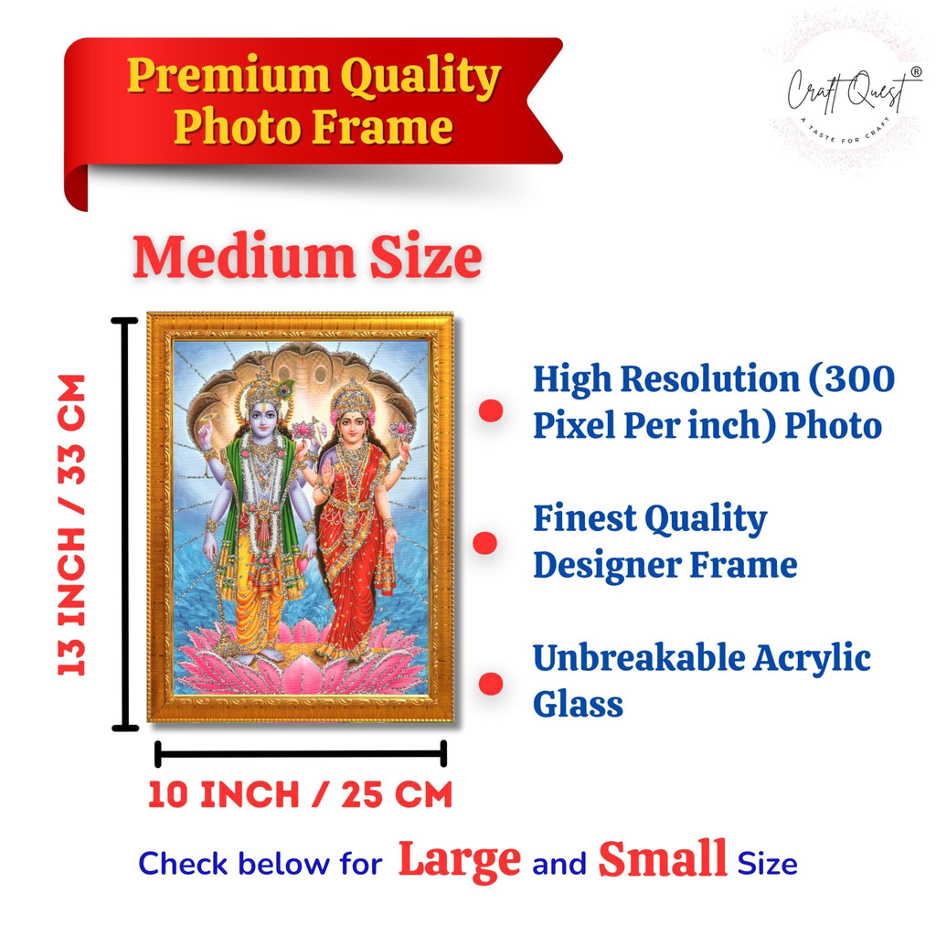 CRAFT QUEST Lord Vishnu Dev Lakshmi Devi Laxmi Narayan Ji Wall Painting Framed Home Decor, Religious Photo Frame