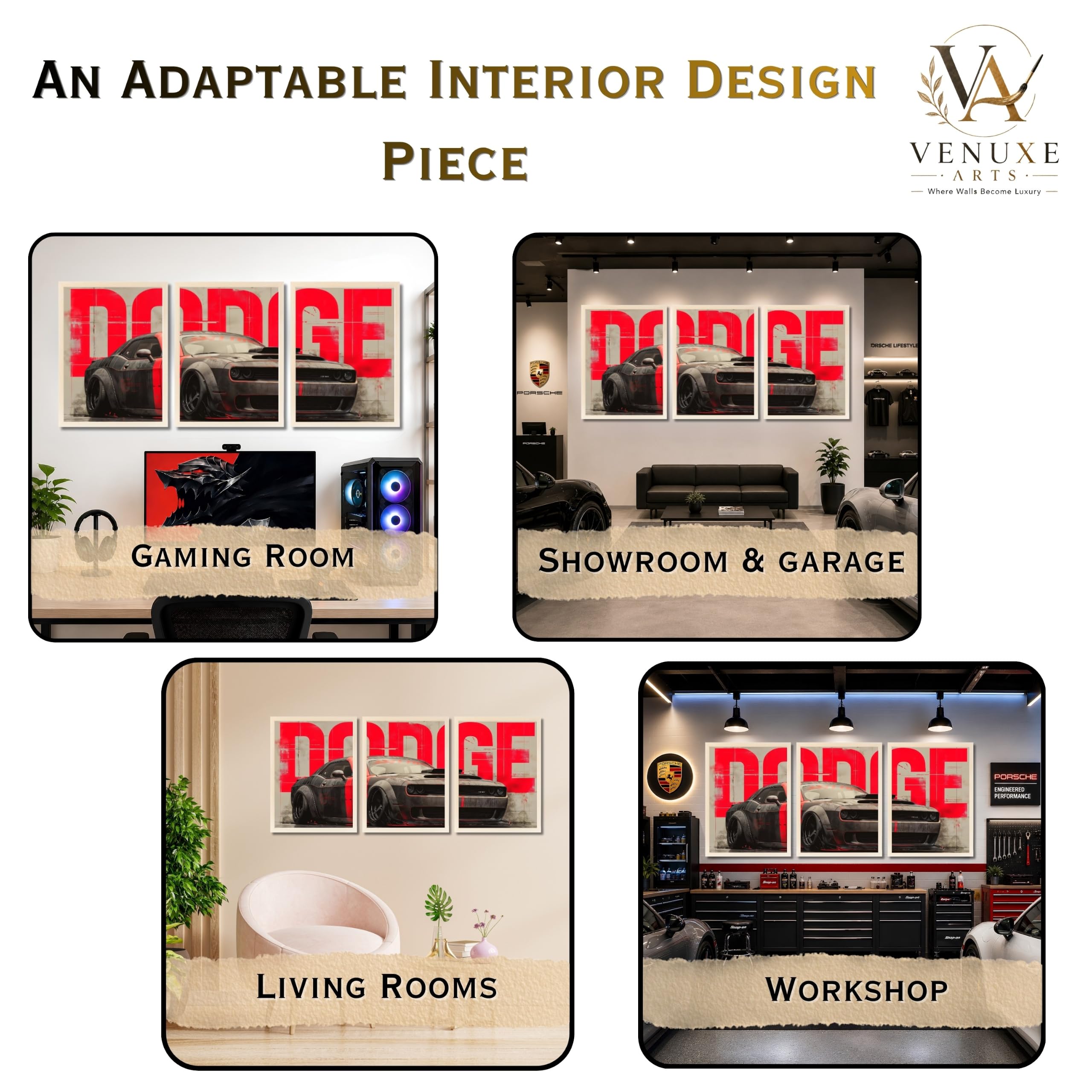 VENUXE ARTS Set Of 3 Big Sports Cars Framed Posters Gift Items for Boys Room Wall Decoration Bedroom Living Room Office Studio Décor | Car Poster Frame for Wall Décor