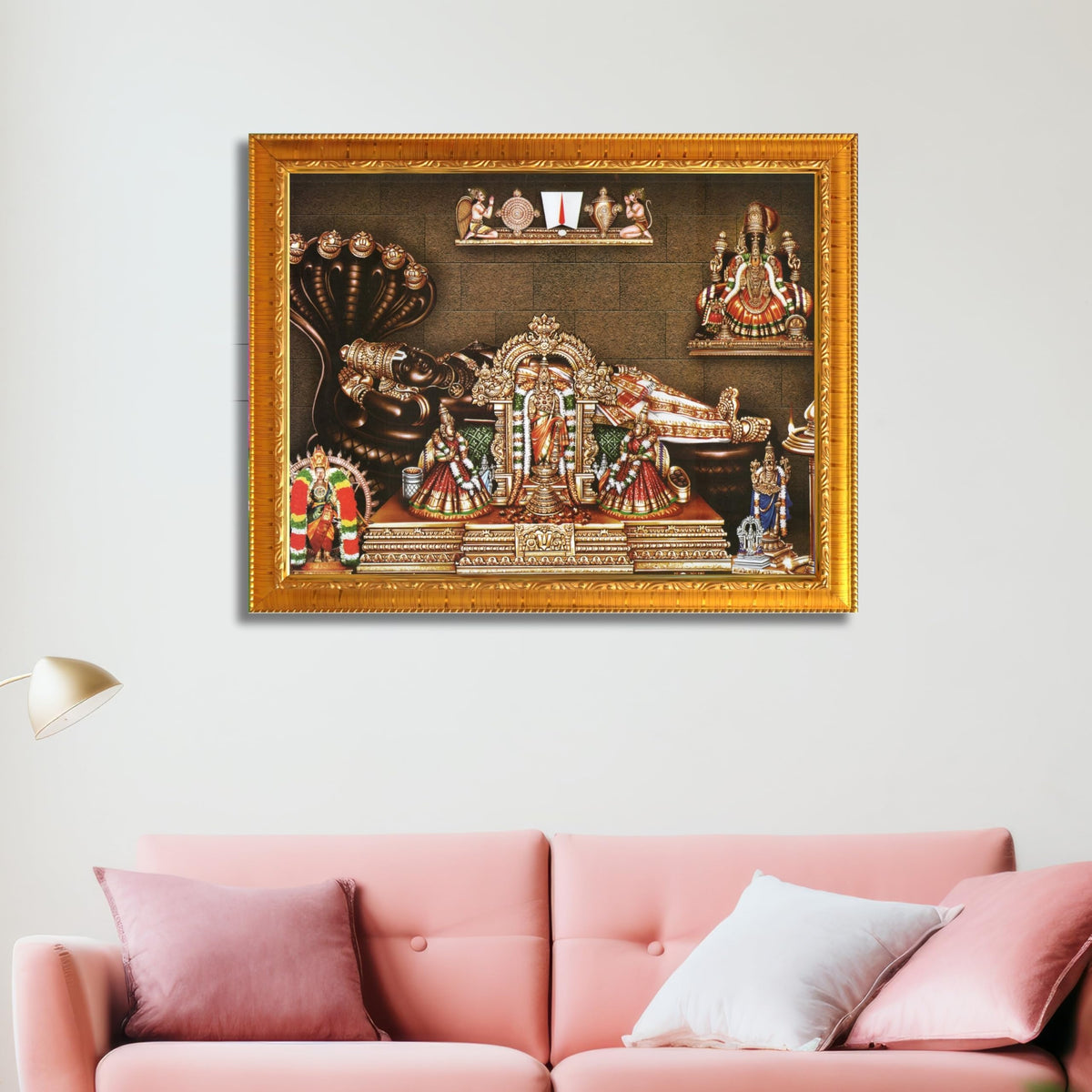 CRAFT QUEST Srirangam Ranganatha Swamy Ranganathar Perumal Wall Painting Framed | South God Picture Frame for Home, Office, Temple & Gifting