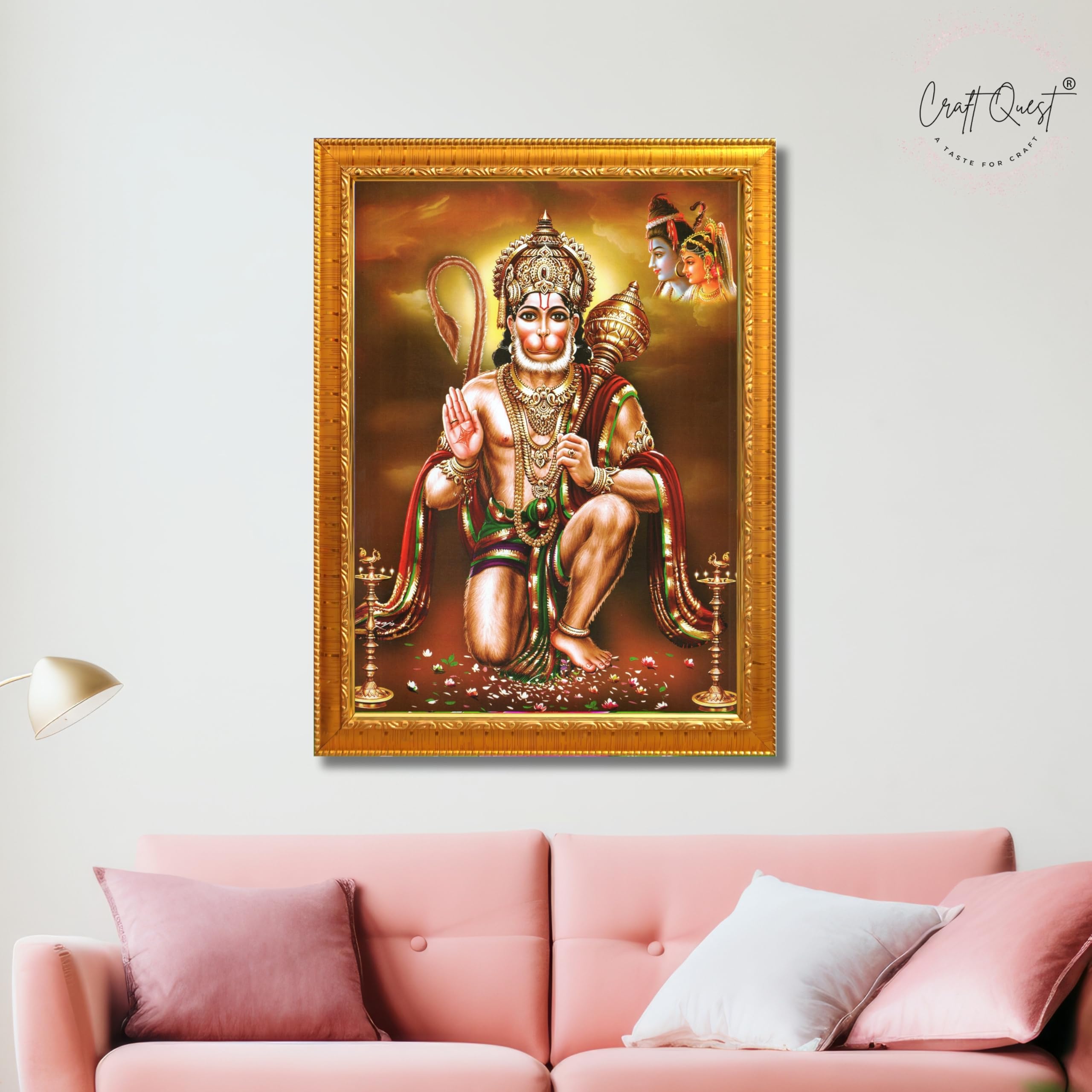 CRAFT QUEST Lord Hanuman Ji Photo Frame | Acrylic Glass, Lightweight & Waterproof | Ideal for Home, Office, Temple & Puja Room Wall Decor