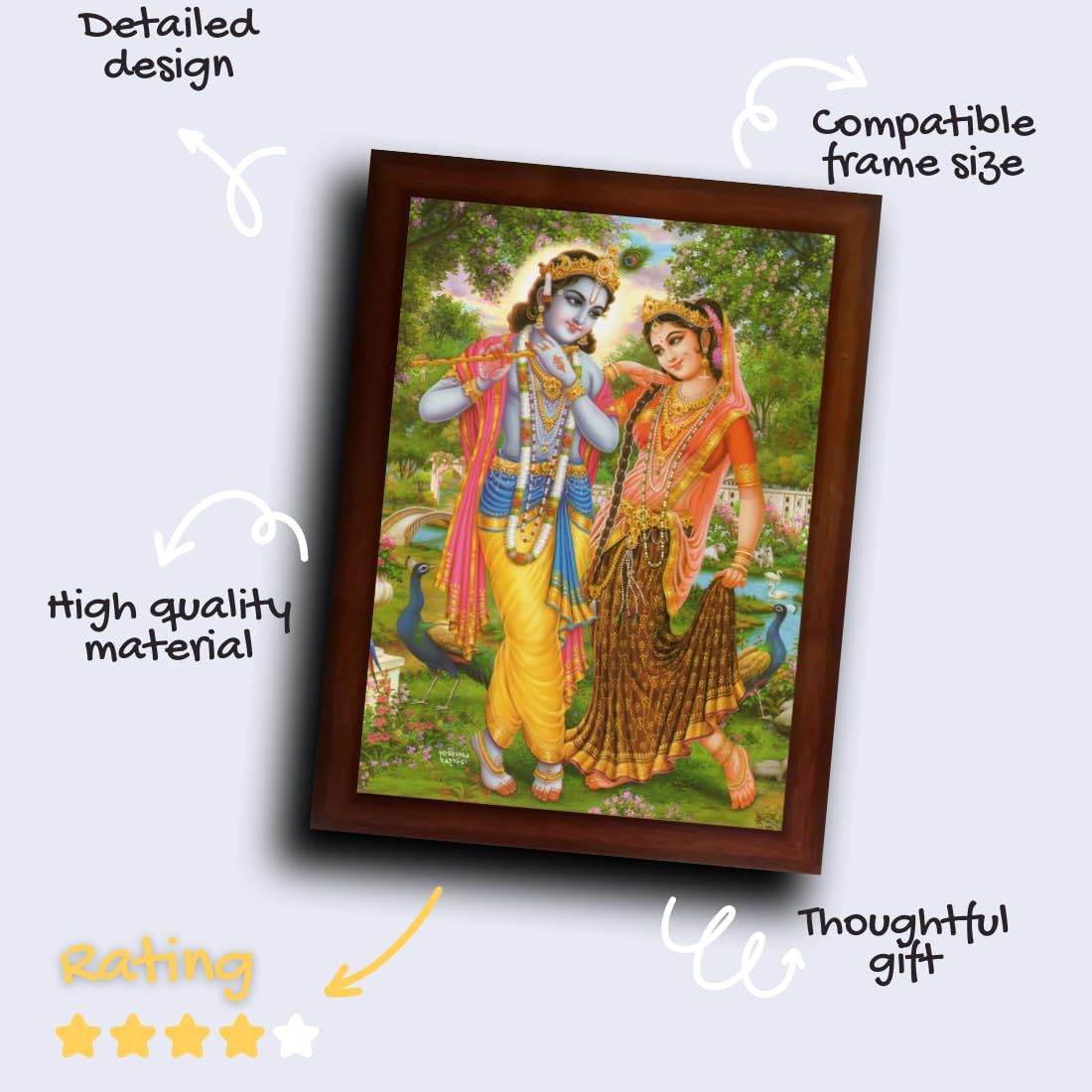 Craft Quest Radha Krishna Sparkle Coated Home Decorative Gift Item Framed Painting (10 X 14 Inches, Brown) RK1013-12