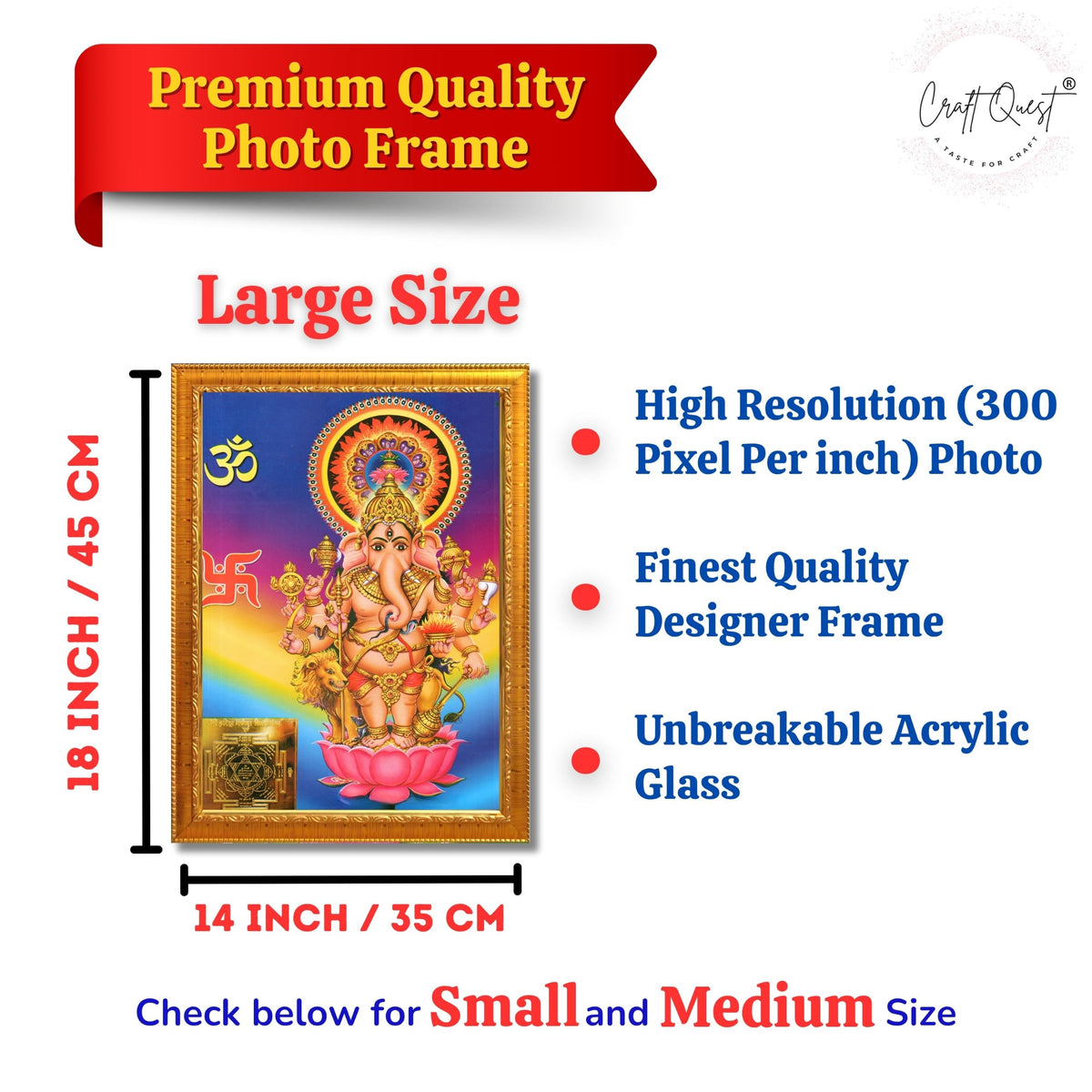 CRAFT QUEST Drishti Ganapathi for Entrance Vastu Ganesha Wall Painting Framed Home Decor | Religious God Picture Frame for Home, Office, Temple & Gifting