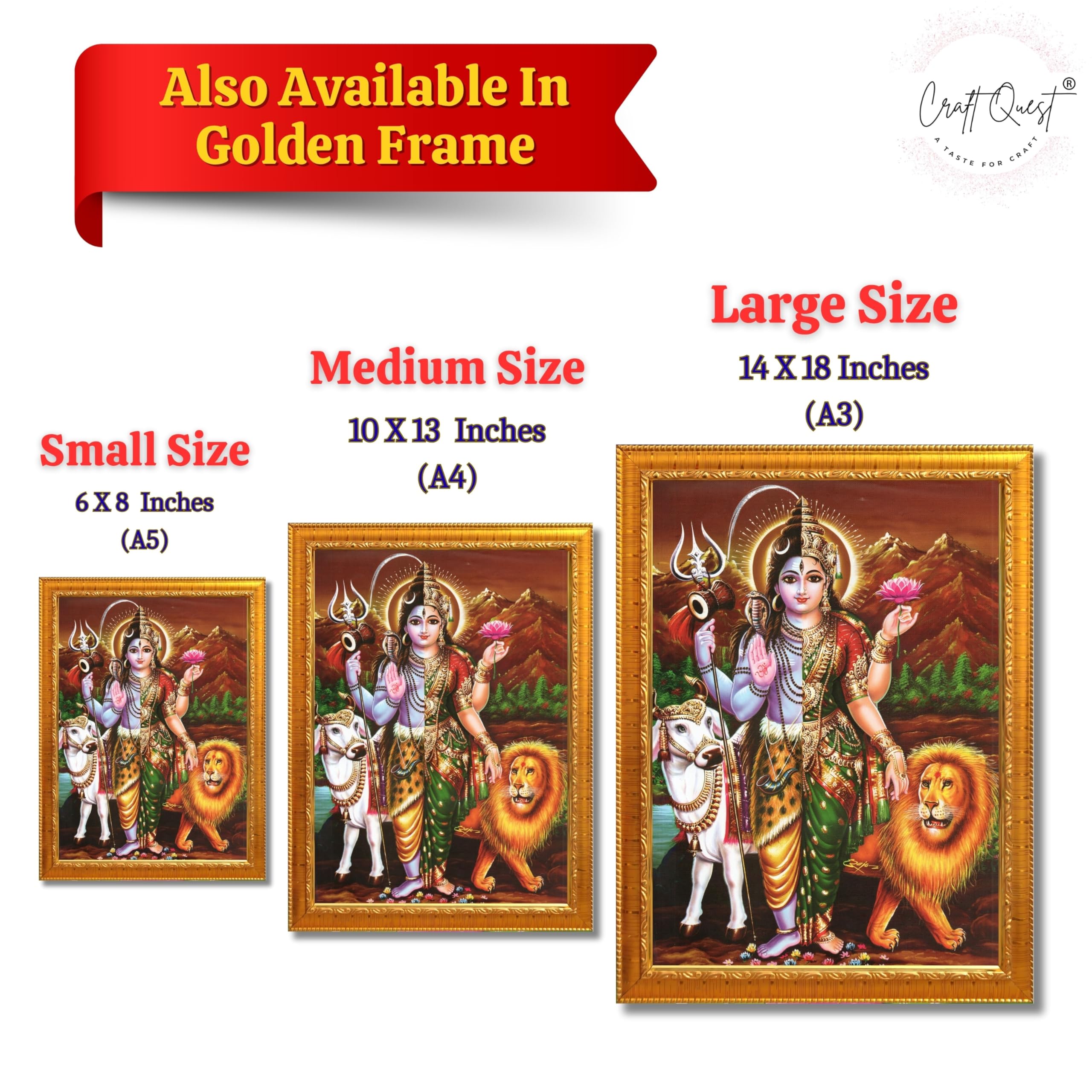 CRAFT QUEST Ardhanarishvara Arthanareeswara Shiv Parvati Photo Frame | Hindu God Spiritual Framed | Ideal for Home, Office, Temple & Puja Room, Wall Decor