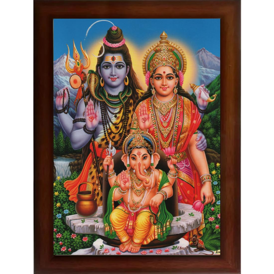 CRAFT QUEST Shiv Parivar (Maa Parvati, Ganesh, Kartikey and Shiv Shankar) Religious Wood Photo Frame (Photoframe, Multicolour, 14 X 10 inch)