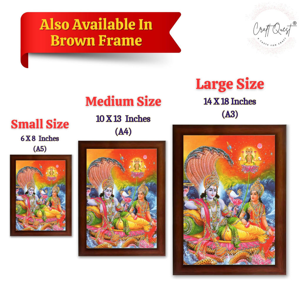 CRAFT QUEST Lord Vishnu Dev Lakshmi Devi Laxmi Narayan Ji Wall Painting Framed Home Décor