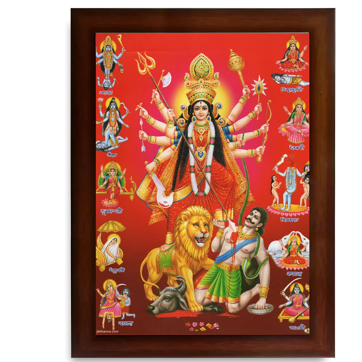 CRAFT QUEST Durga mata Mahishasura Mardini | Mahisasur Mardhini Durga Framed, Religious Photo Frame With Acrylic Glass