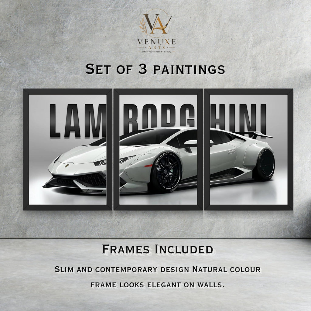 VENUXE ARTS Set Of 3 Big Sports Cars Framed Posters Gift Items for Boys Room Wall Decoration Bedroom Living Room Office Studio Décor | Car Poster Frame for Wall Décor