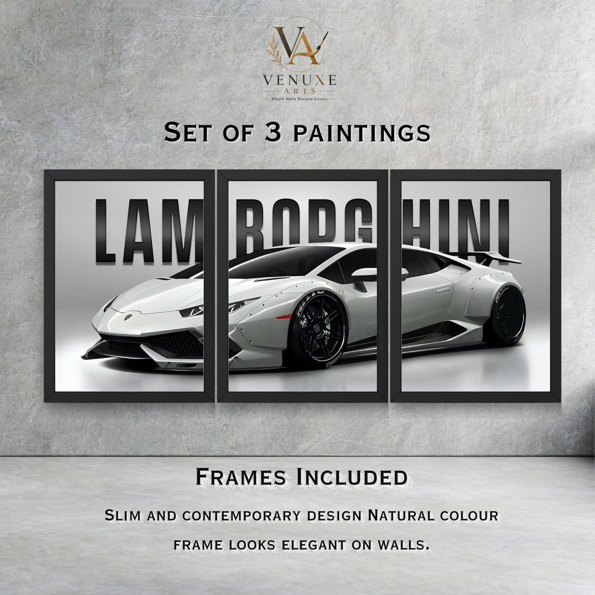 VENUXE ARTS Set Of 3 Big Sports Cars Framed Posters Gift Items for Boys Room Wall Decoration Bedroom Living Room Office Studio Décor | Car Poster Frame for Wall Décor