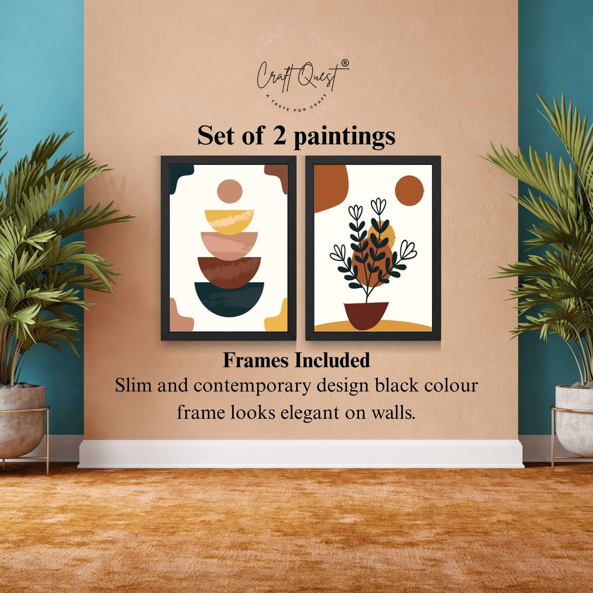 CRAFT QUEST Wall Art Decor Paintings | Set of 2 Wall Art Frames for Home Decoration | Ideal for Living Room, Bedroom & Office (Style 117)