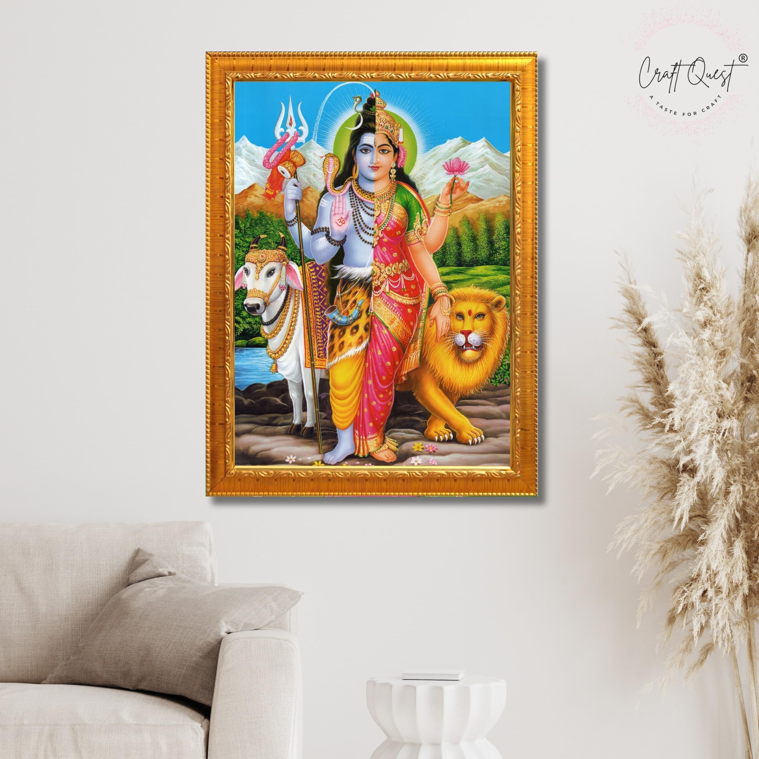 CRAFT QUEST Ardhanarishvara Arthanareeswara Shiv Parvati Photo Frame | Religious Photo Frame | Ideal for Home, Office, Temple & Puja Room, Wall Decor