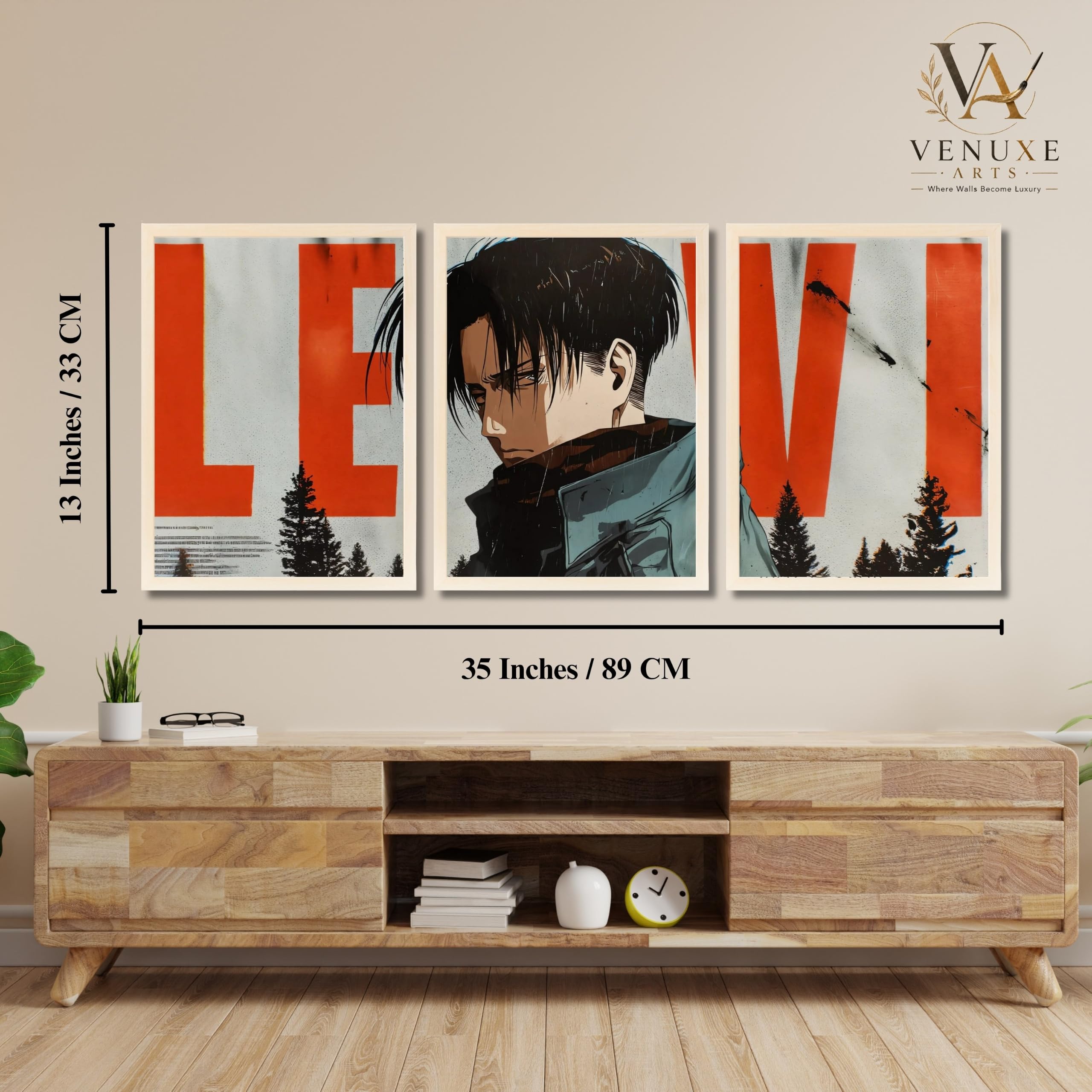 VENUXE ARTS Set Of 3 Anime Characters Wall Framed |Anime Characters Framed Poster for Living Room Bedroom Gaming Room Studio Wall Decor