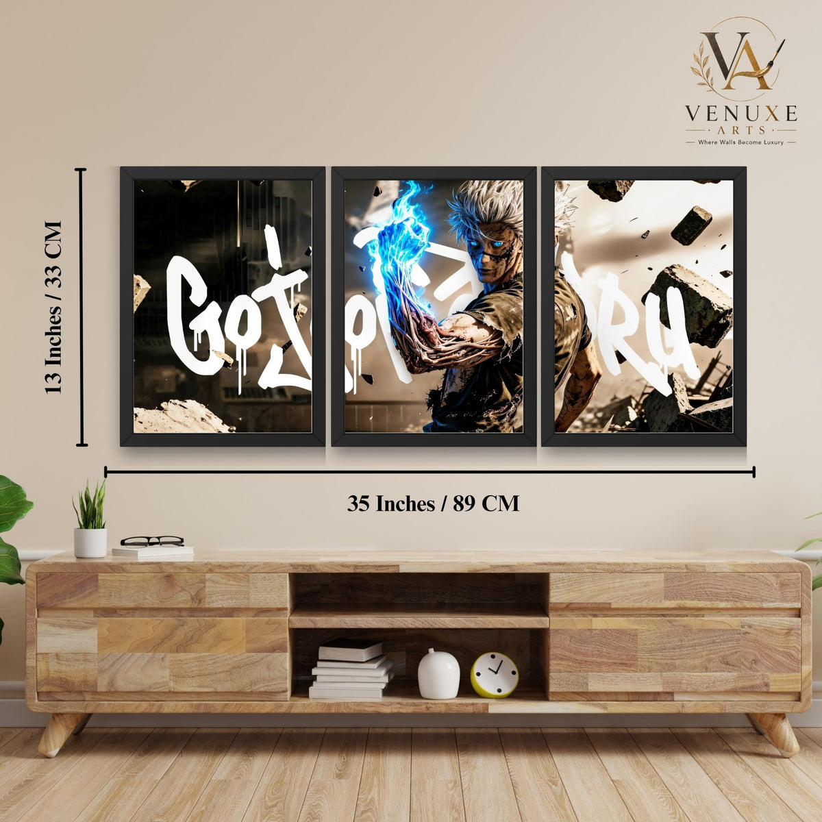 VENUXE ARTS Set Of 3 Anime Characters Wall Framed |Anime Characters Framed Poster for Living Room Bedroom Gaming Room Studio Wall Decor