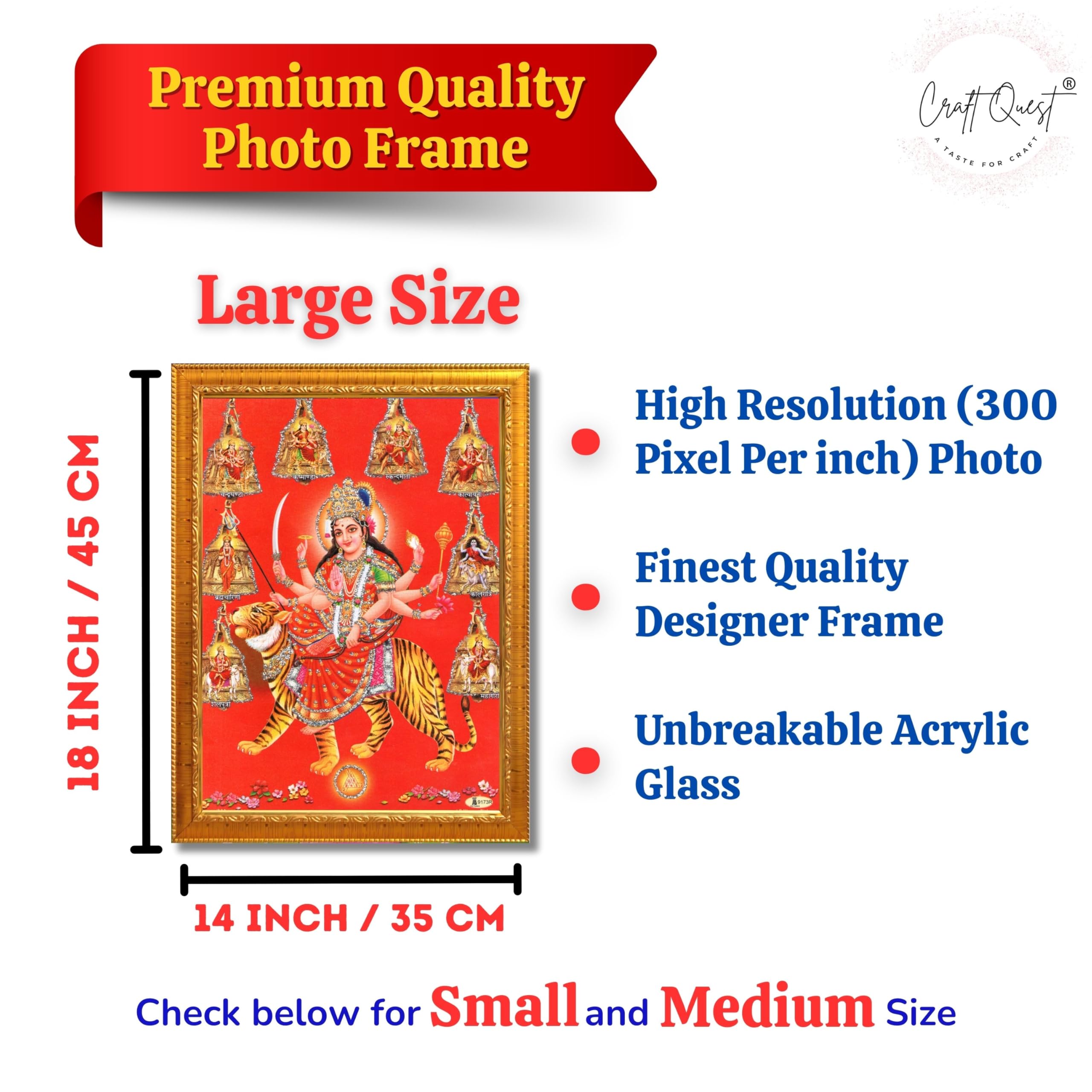CRAFT QUEST Goddess Navdurga Durga Devi Wall Painting Framed Home and Pooja Décor Item