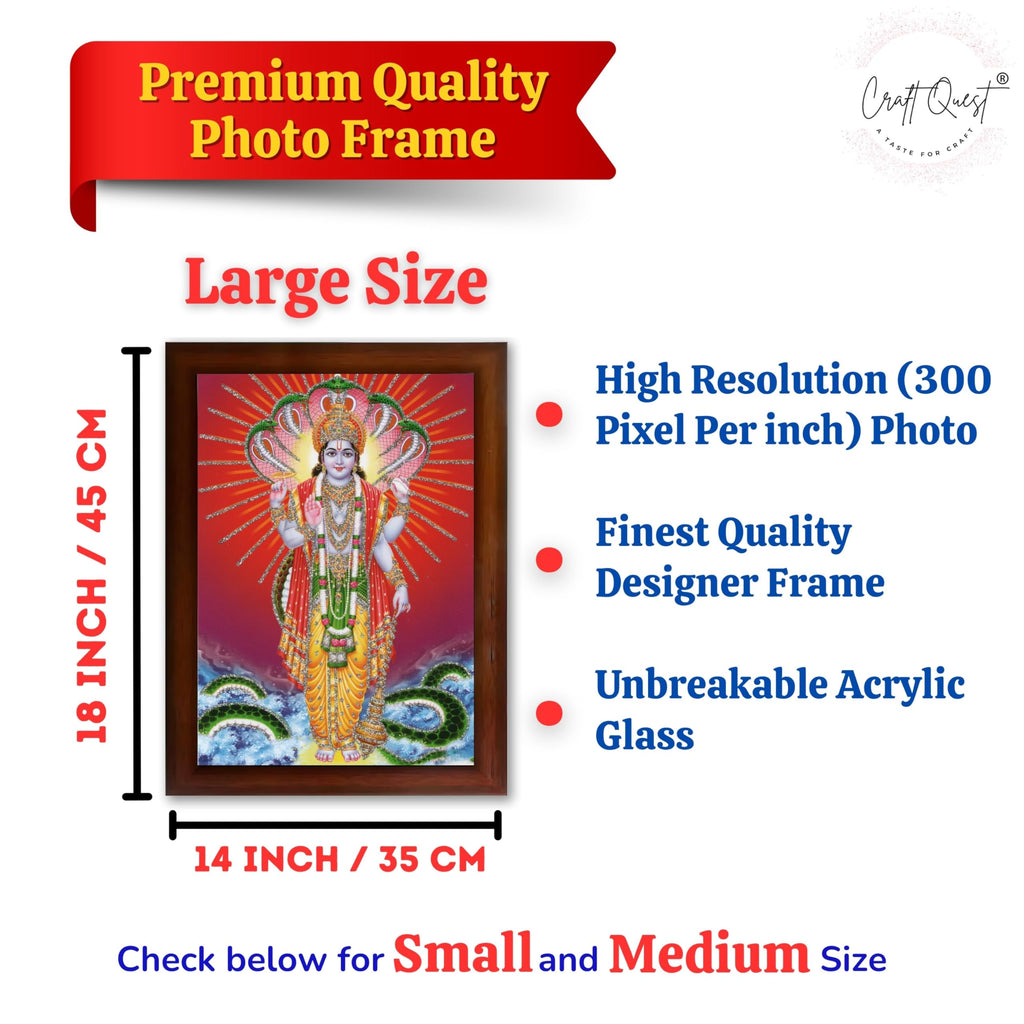 CRAFT QUEST Lord Vishnu Bhagwan Narayan Murti Mahavishnu Wall Painting Framed Home Décor, Religious Photo Frame