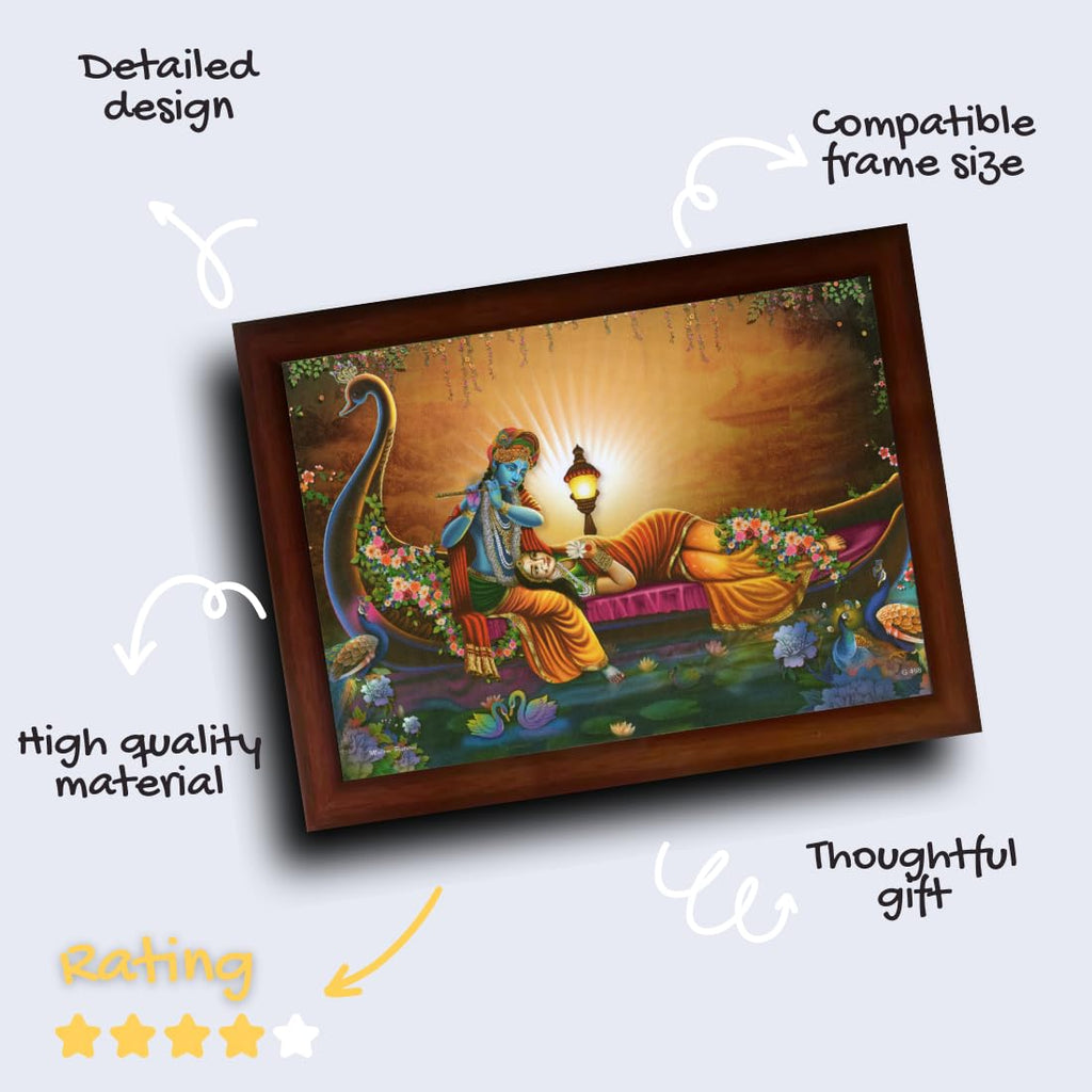 Craft Quest Radha Krishna Sparkle Coated Home Decorative Gift Item Framed Painting (10 X 14 Inches, Brown) RK1013-108