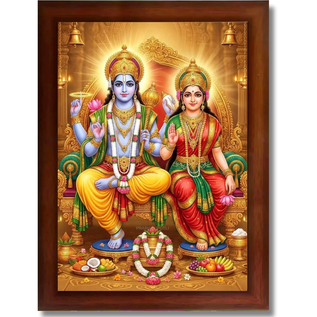 CRAFT QUEST Laxmi Vishnu Dev Lakshmi Devi Laxmi Narayan Ji Wall Painting Framed Home Decor, Religious Photo Frame