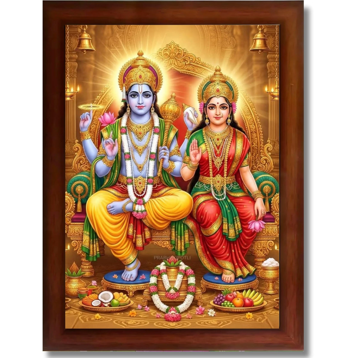 CRAFT QUEST Laxmi Vishnu Dev Lakshmi Devi Laxmi Narayan Ji Wall Painting Framed Home Decor, Religious Photo Frame