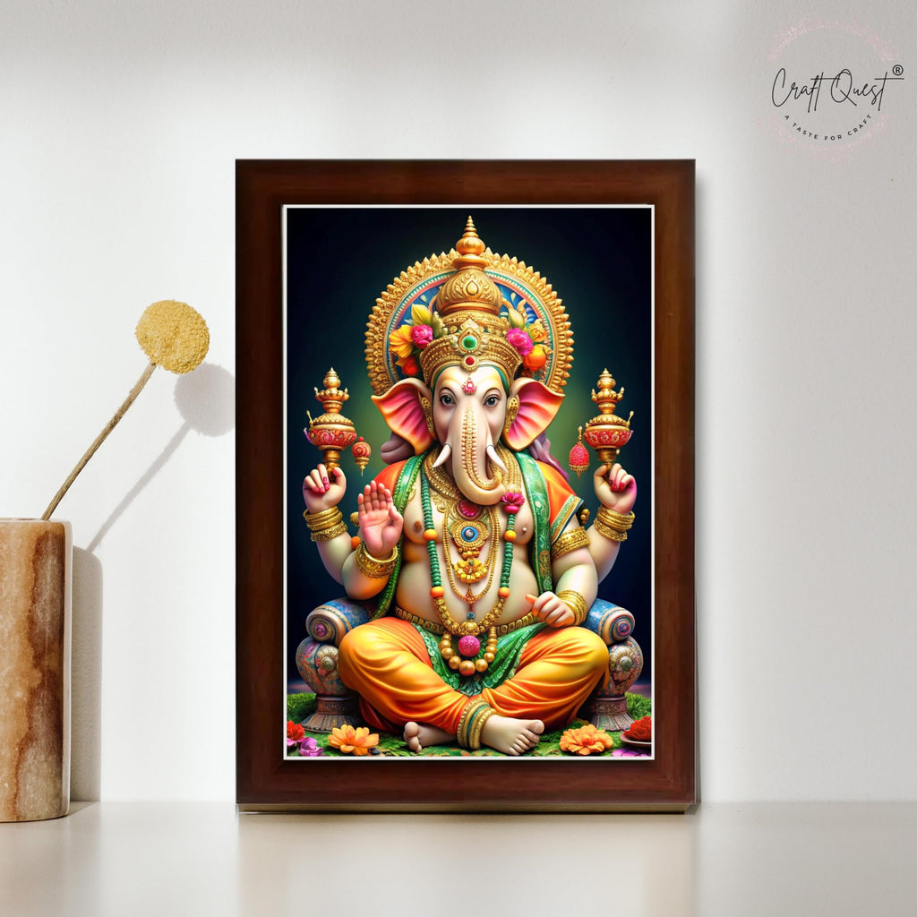 CRAFT QUEST God Ganesh Ganpati ji Ganesha Art Framed Painting Ready to Hang and Wall Decor