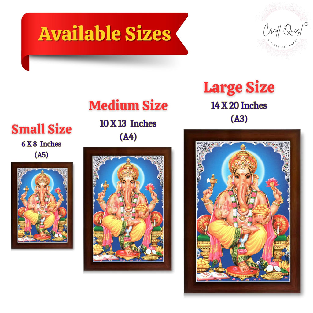 CRAFT QUEST Lord Ganpati Wall Hanging Frame for Living Room, Bedroom, Office & Pooja Room Décor GA-211