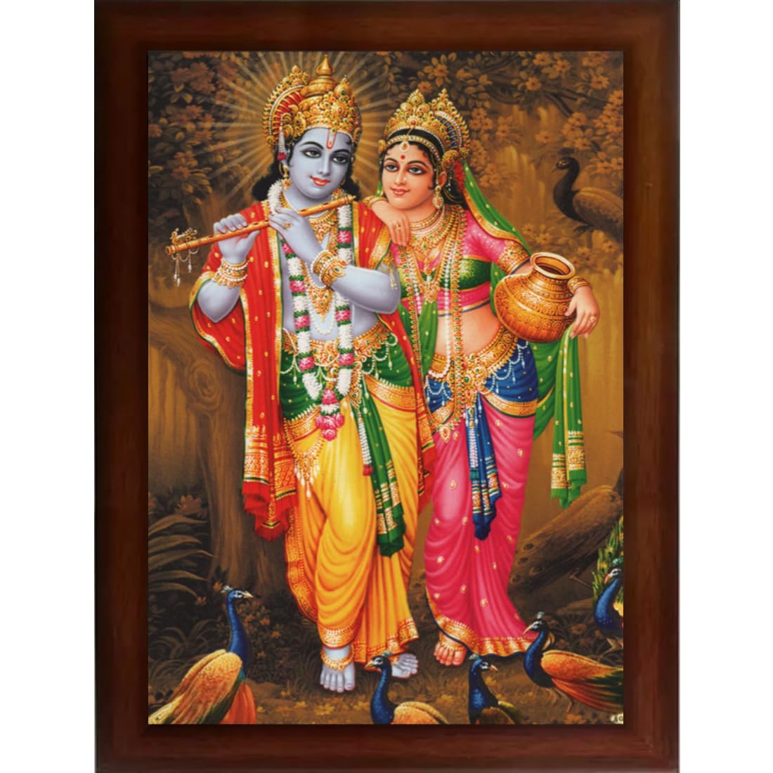 Craft Quest Radha Krishna Sparkle Coated Home Decorative Gift Item Framed Painting (10 X 14 Inches, Brown) RK1013-03